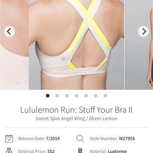 lululemon athletica Sweet Spot Angel Wing Sports Bra in Sheer Lemon and White